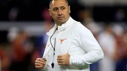 Head coach Steve Sarkisian of the Texas Longhorns looks on before taking on the Oklahoma State Cowboys in the Big 12 Championship at AT&T Stadium on December 2, 2023 in Arlington, Texas.