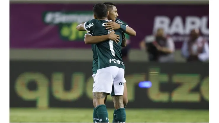 Dudu of Palmeiras celebrates with his team mate Rony