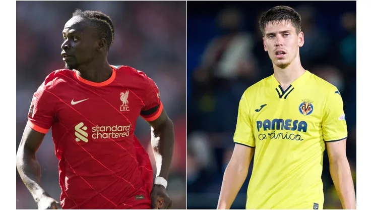 Sadio Mane of Liverpool and Juan Marcos Foyth of Villarreal CF