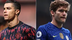 Cristiano Ronaldo of Man Utd and Marcos Alonso of Chelsea