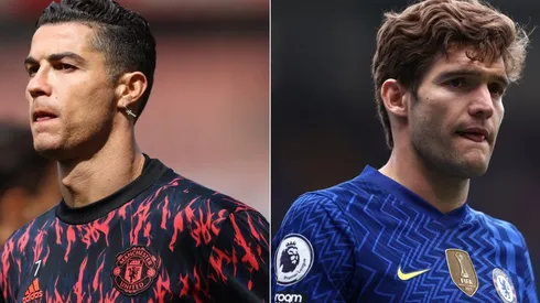 Cristiano Ronaldo of Man Utd and Marcos Alonso of Chelsea