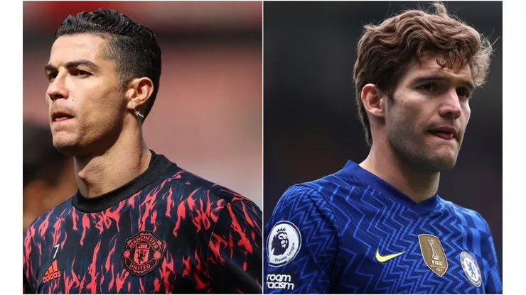 Cristiano Ronaldo of Man Utd and Marcos Alonso of Chelsea