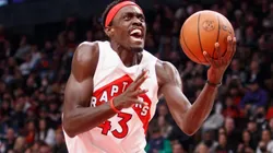 Pascal Siakam of the Toronto Raptors drives to the net during Game Four against Philadelphia 76ers