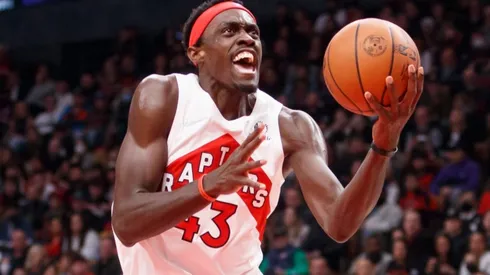 Pascal Siakam of the Toronto Raptors drives to the net during Game Four against Philadelphia 76ers