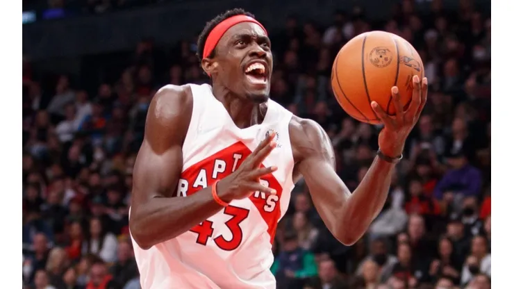 Pascal Siakam of the Toronto Raptors drives to the net during Game Four against Philadelphia 76ers