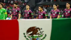 Players of Mexico line up during the national anthem ceremony
