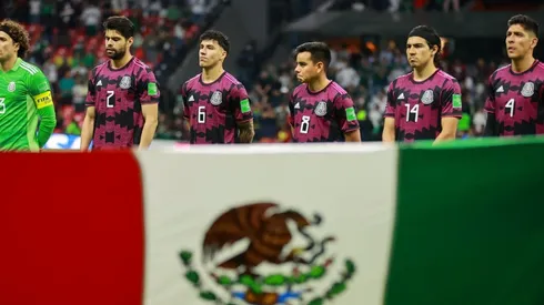 Players of Mexico line up during the national anthem ceremony