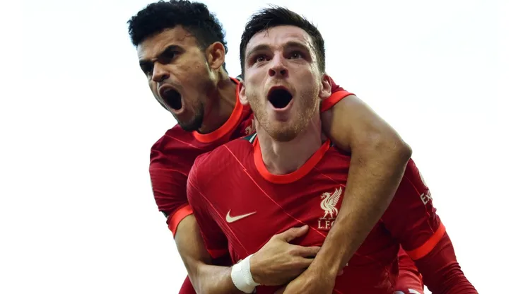 Andy Robertson of Liverpool celebrates after scoring