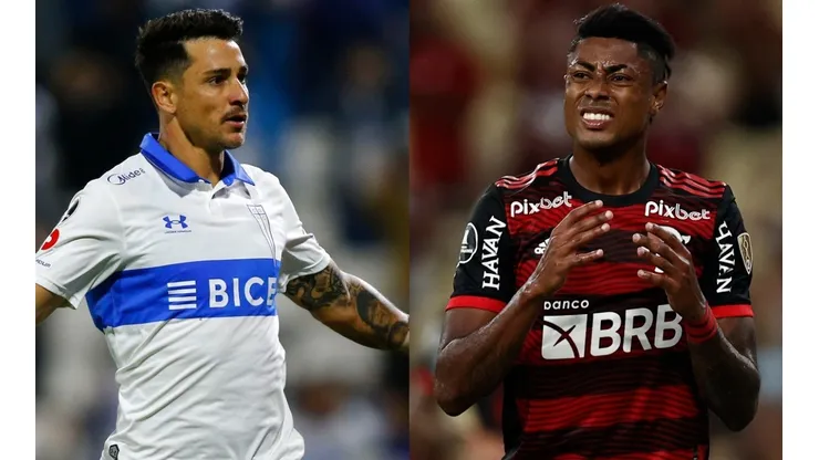 Fernando Zampedri of Universidad Catolica and Bruno Henrique of Flamengo