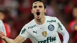 Raphael Veiga of Palmeiras celebrates after scoring the second goal of his team via penalty during a match