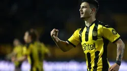 Agustin Alvarez of Peñarol celebrates after scoring the first goal of his team during a semi final