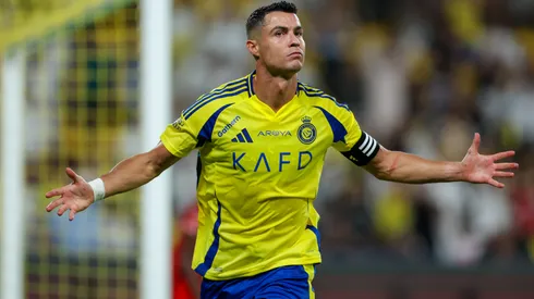 Cristiano Ronaldo of Al Nassr celebrating after scores the 1st goal during the Saudi Pro League match between Al Nassr and Al Raed