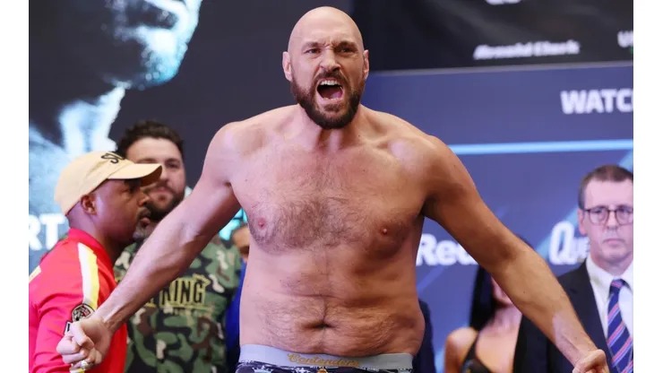Tyson Fury screaming during the weigh in ceremony of his clash against Dillian Whyte