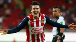Pavel Perez of Chivas celebrates after scoring