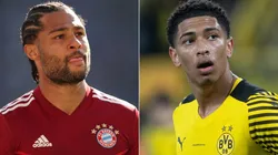 Serge Gnabry of Bayern and Jude Bellingham of Borussia Dortmund