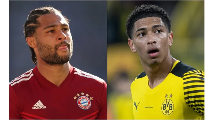 Serge Gnabry of Bayern and Jude Bellingham of Borussia Dortmund
