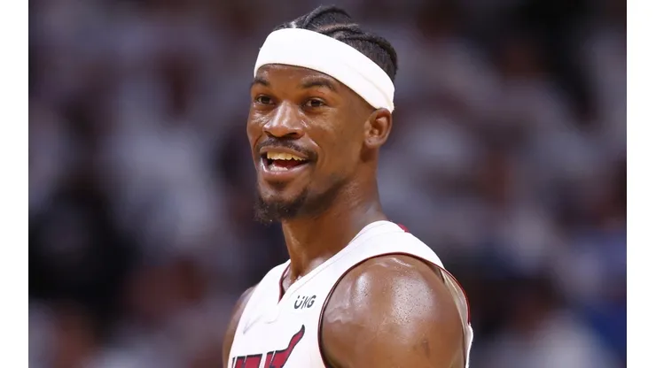 Jimmy Butler of the Miami Heat reacts against the Atlanta Hawks during the second half in Game Two of the Eastern Conference First Round