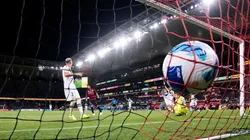 : Ivan Kelava of Melbourne Victory watches the ball go past him into the goal during the A-League soccer