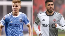 Keaton Parks of New York City FC and Alejandro Pozuelo of Toronto FC