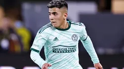 Thiago Almada of Atlanta United kicks the ball against D.C. United