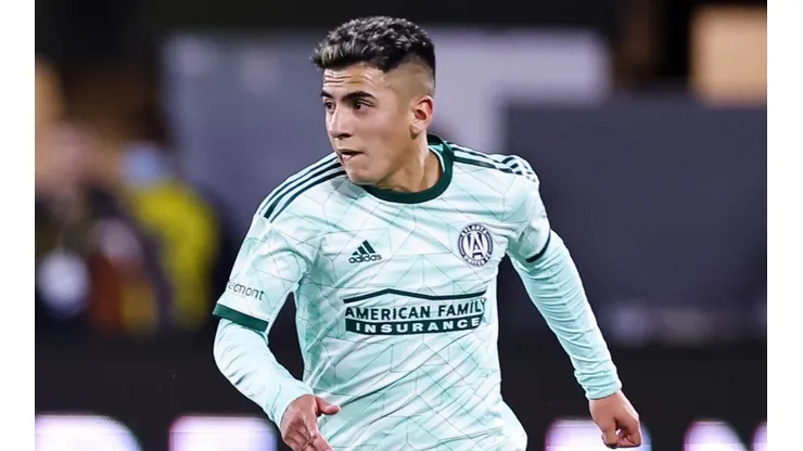 Thiago Almada of Atlanta United kicks the ball against D.C. United
