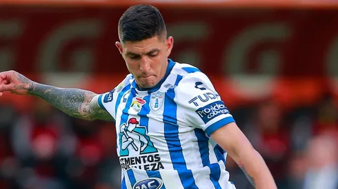 Victor Guzman of Pachuca drives the ball during the match between Pachuca and Tigres UANL