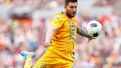 Andre-Pierre Gignac of Tigres UANL prepares a shot during the 15th round match between Necaxa and Tigres UANL