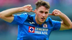 Santiago Gimenez of Cruz Azul celebrates after scoring his team's first goal during a Liga MX match