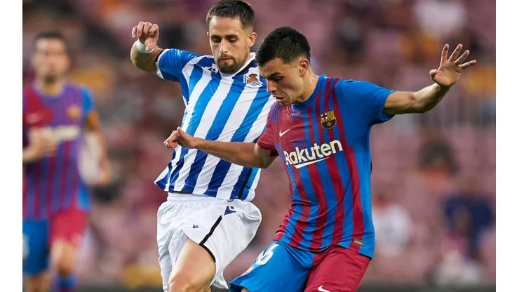 Adnan Januzaj of Real Sociedad and Pedri of Barcelona