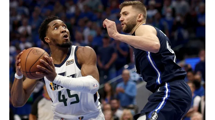 Donovan Mitchell of the Utah Jazz and Maxi Kleber of the Dallas Mavericks
