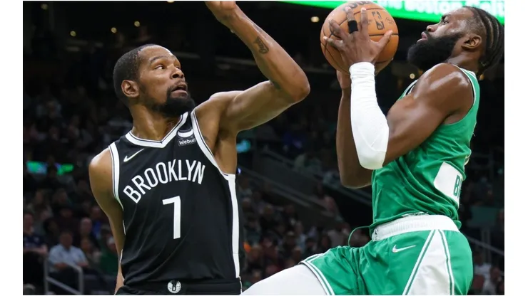 Boston Celtics guard Jaylen Brown and Brooklyn Nets forward Kevin Durant