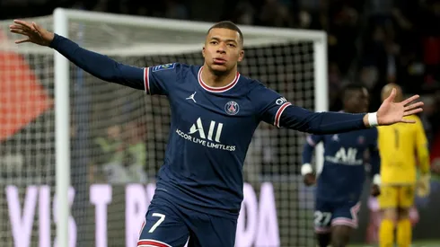 Kylian Mbappe of PSG celebrates a goal