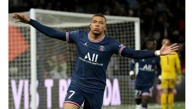 Kylian Mbappe of PSG celebrates a goal