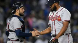 Travis d'Arnaud (left) and Kenley Jansen of Atlanta Braves