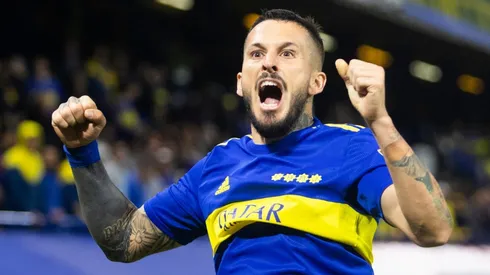 Dario Benedetto of Boca Juniors celebrates after scoring