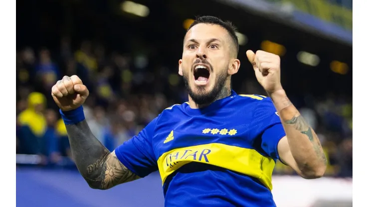 Dario Benedetto of Boca Juniors celebrates after scoring