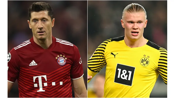 Robert Lewandowski of Bayern and Erling Haaland of Borussia Dortmund