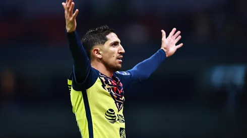 Diego Valdes of America celebrates after scoring his team’s third goal during the 13th round match between America and FC Juarez