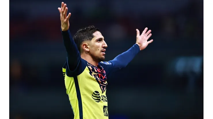 Diego Valdes of America celebrates after scoring his team’s third goal during the 13th round match between America and FC Juarez