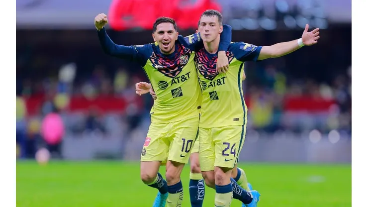 Federico Vinas (R) of America celebrates with Diego Valdez (L) after scoring his team's second goal