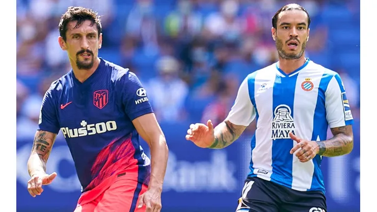 Stefan Savic of Atletico Madrid and Raul de Tomas of Espanyol
