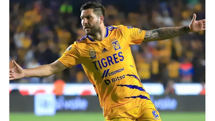 Andre-Pierre Gignac of Tigres celebrates after scoring a goal during the match between Tigres UANL and Monterrey