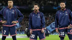 Kylian Mbappe (left), Lionel Messi and Neymar.