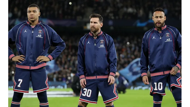 Kylian Mbappe (left), Lionel Messi and Neymar.