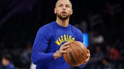 Stephen Curry of the Golden State Warriors warms up before the game against the Boston Celtics at Chase Center