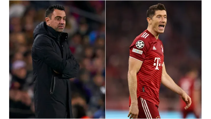 Xavi (left) and Robert Lewandowski.