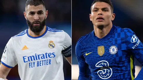 Karim Benzema of Real Madrid and Thiago Silva of Chelsea.