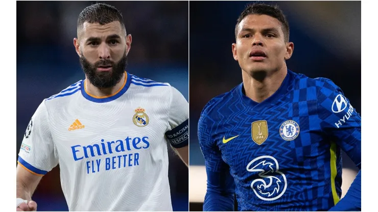 Karim Benzema of Real Madrid and Thiago Silva of Chelsea.