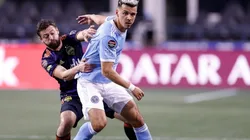 João Paulo of Seattle Sounders defends Alfredo Morales of New York City