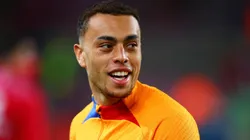 Sergiño Dest of FC Barcelona warm ups prior the LaLiga